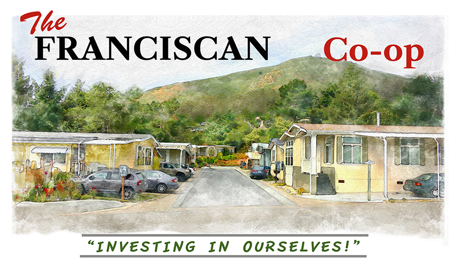 A watercolor of some homes in the Franciscan Co-op community in Daly City.
